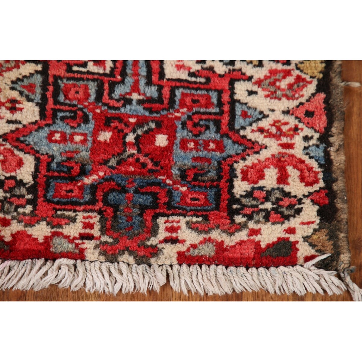 Vintage Geometric Gharajeh Persian Rug Handmade Oriental Wool Carpet - 1'8" x 2'6"