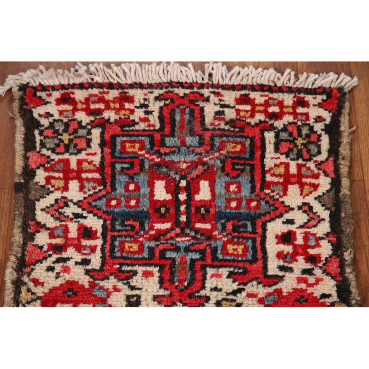 Vintage Geometric Gharajeh Persian Rug Handmade Oriental Wool Carpet - 1'8" x 2'6"