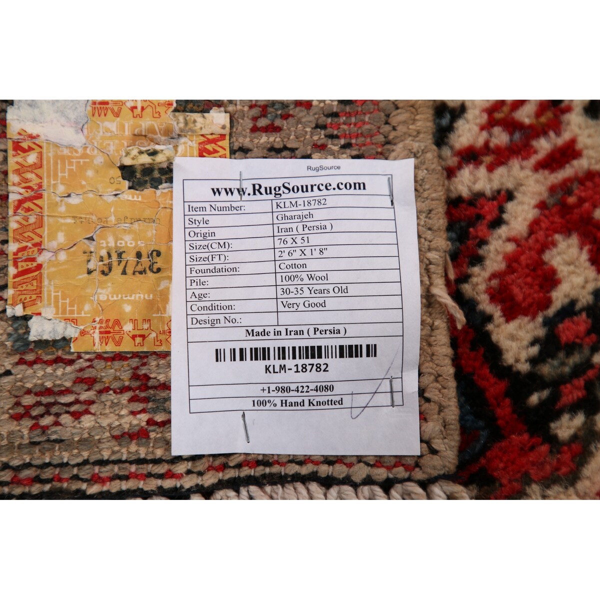 Vintage Geometric Gharajeh Persian Rug Handmade Oriental Wool Carpet - 1'8" x 2'6"