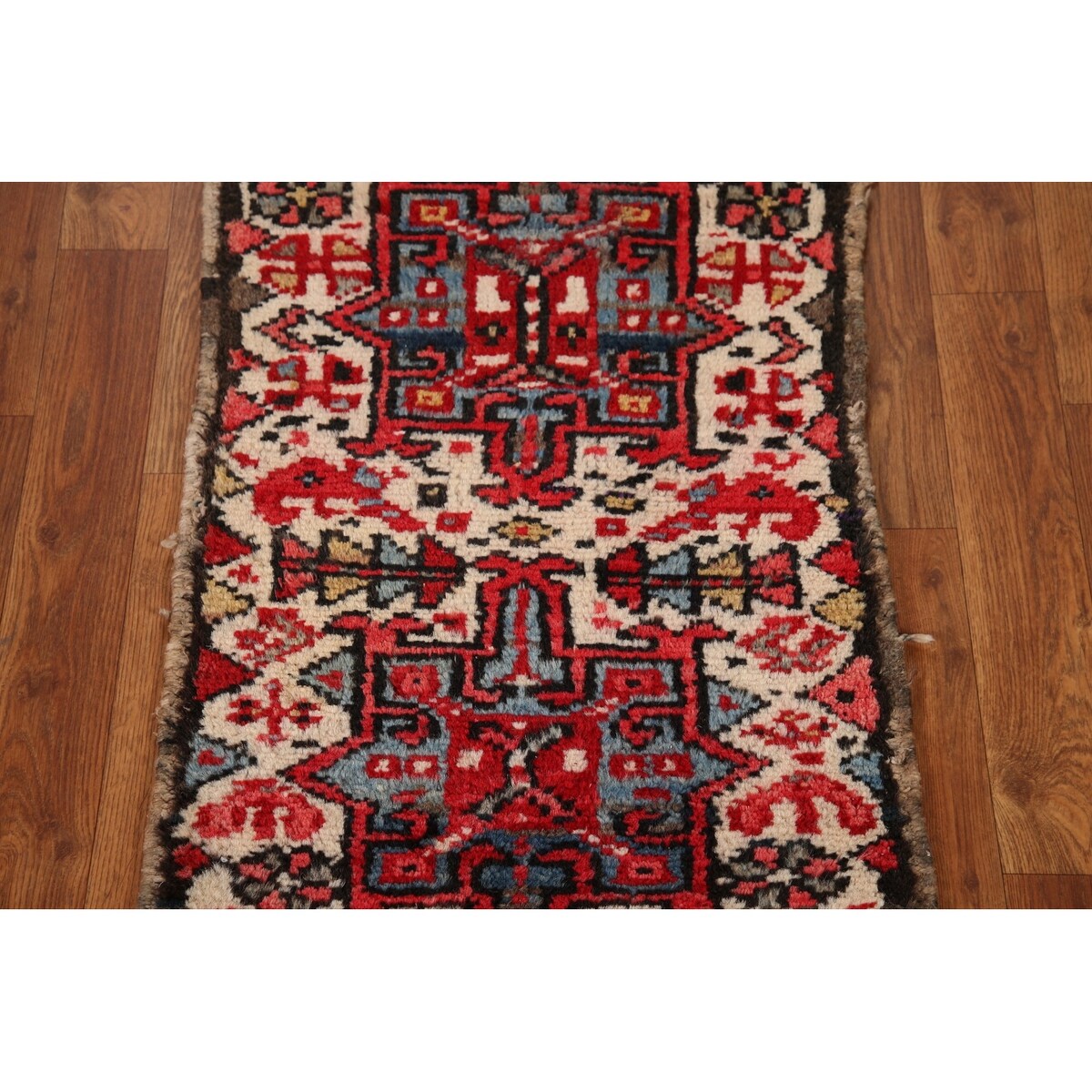Vintage Geometric Gharajeh Persian Rug Handmade Oriental Wool Carpet - 1'8" x 2'6"