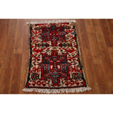 Vintage Geometric Gharajeh Persian Rug Handmade Oriental Wool Carpet - 1'8" x 2'6"
