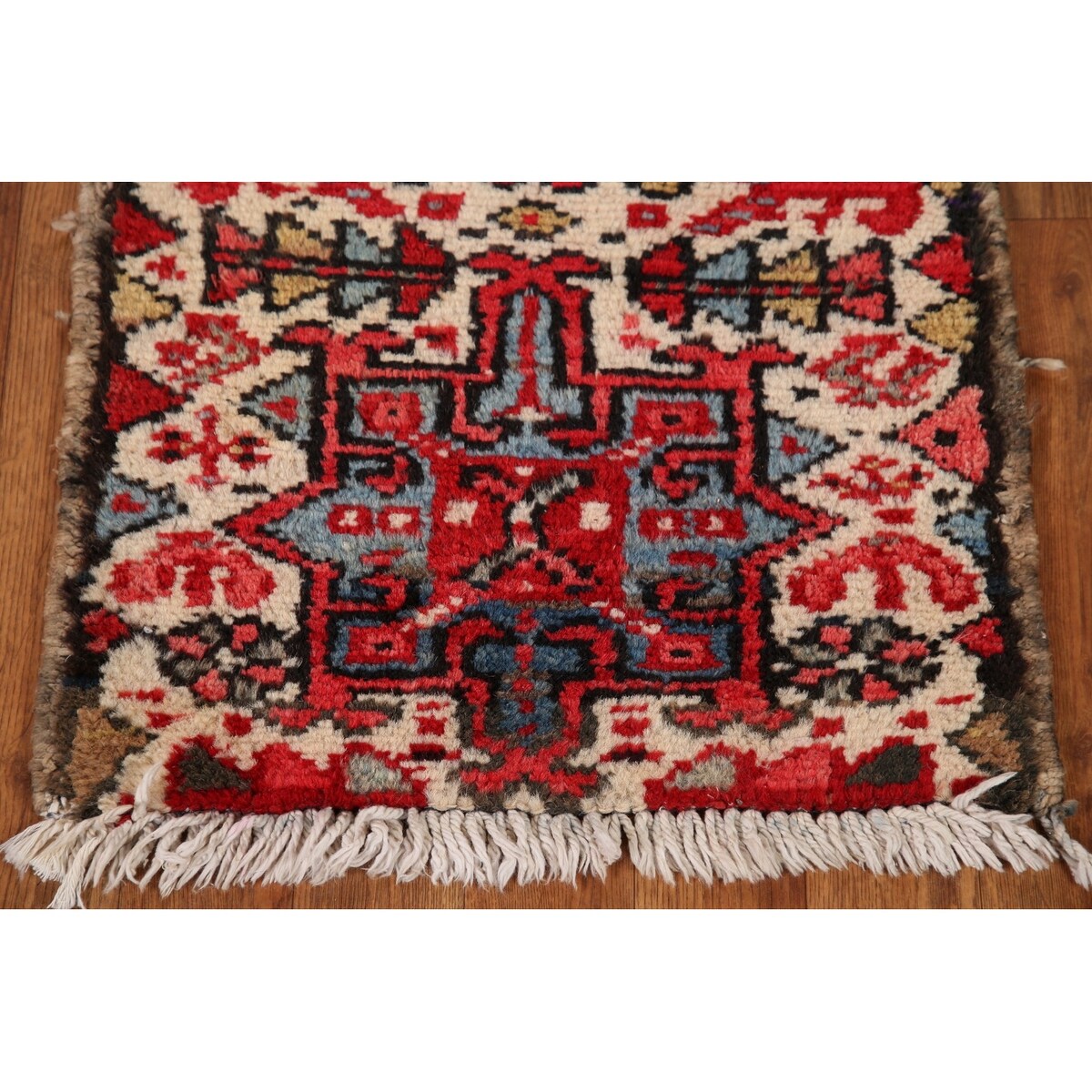 Vintage Geometric Gharajeh Persian Rug Handmade Oriental Wool Carpet - 1'8" x 2'6"