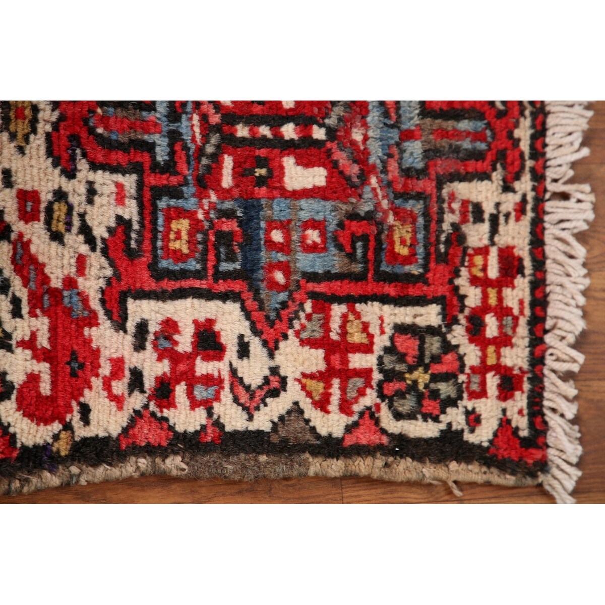 Vintage Geometric Gharajeh Persian Rug Handmade Oriental Wool Carpet - 1'8" x 2'6"