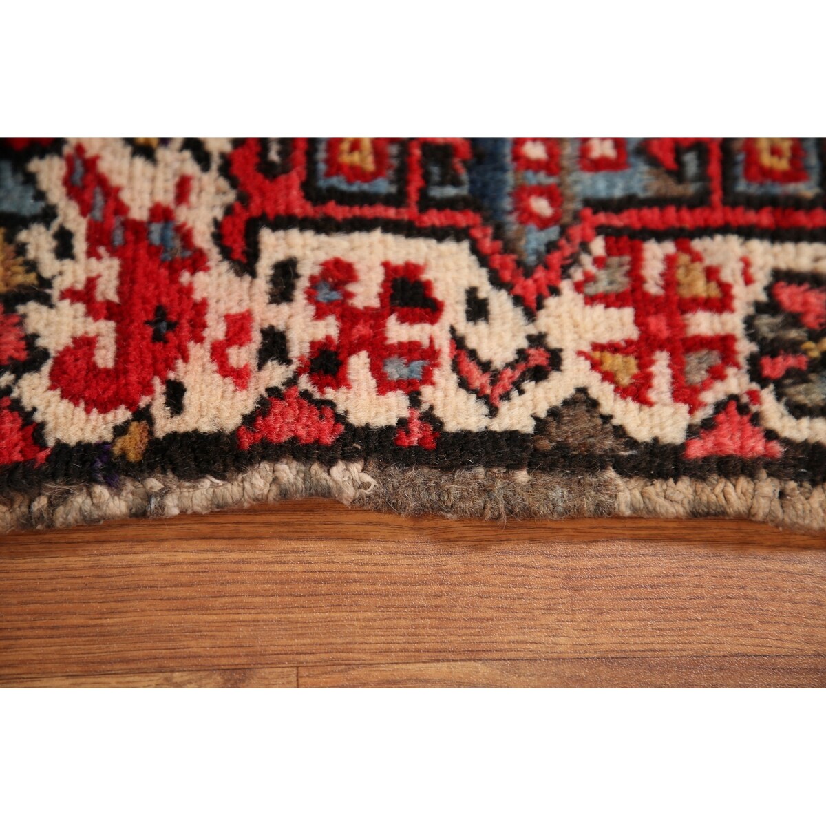 Vintage Geometric Gharajeh Persian Rug Handmade Oriental Wool Carpet - 1'8" x 2'6"