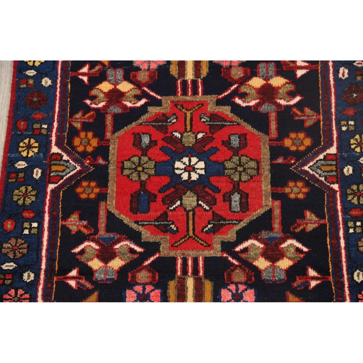 Vintage Geometric Hamedan Persian Area Rug Handmade Wool Carpet - 2'6" x 4'2"