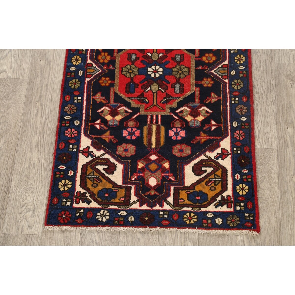Vintage Geometric Hamedan Persian Area Rug Handmade Wool Carpet - 2'6" x 4'2"
