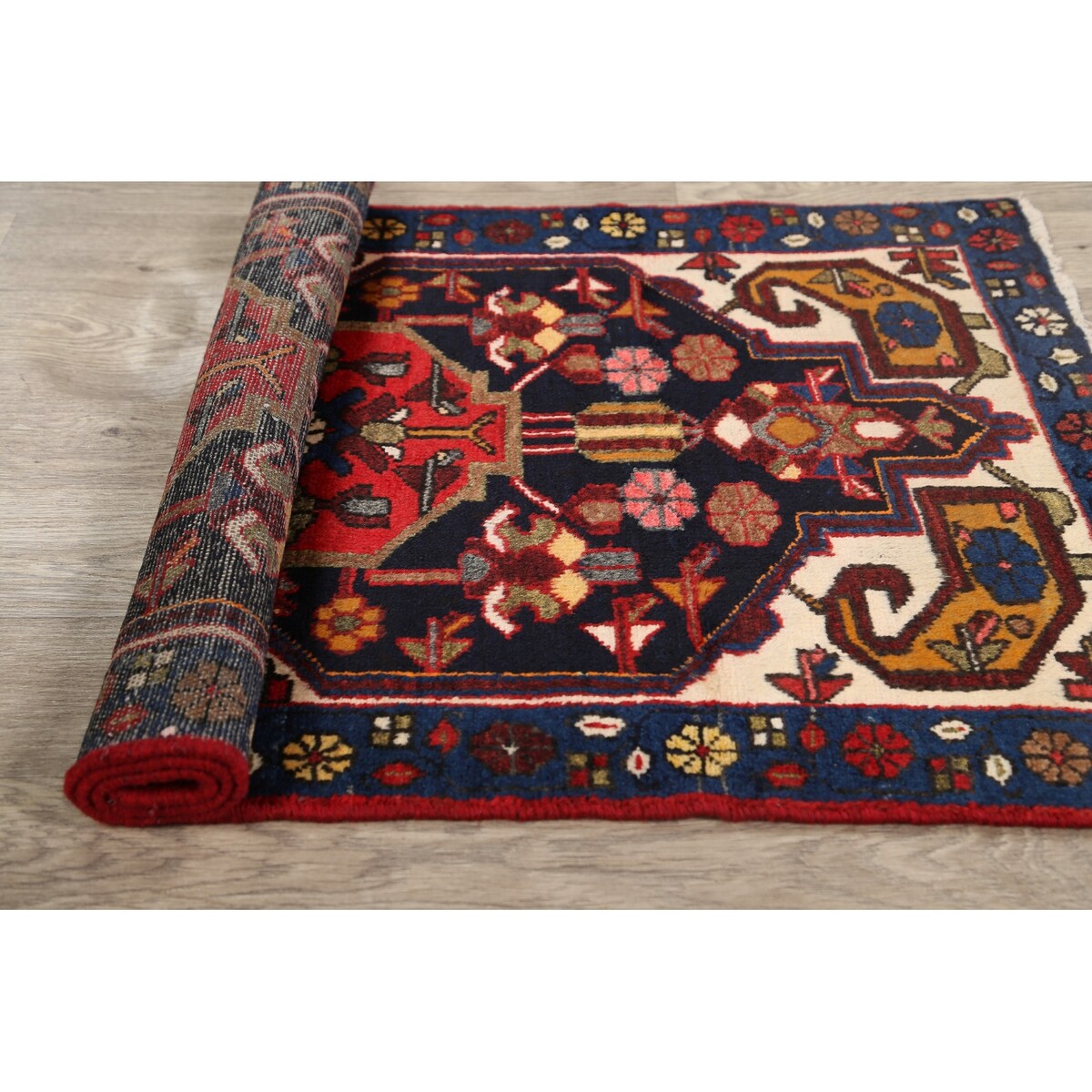 Vintage Geometric Hamedan Persian Area Rug Handmade Wool Carpet - 2'6" x 4'2"