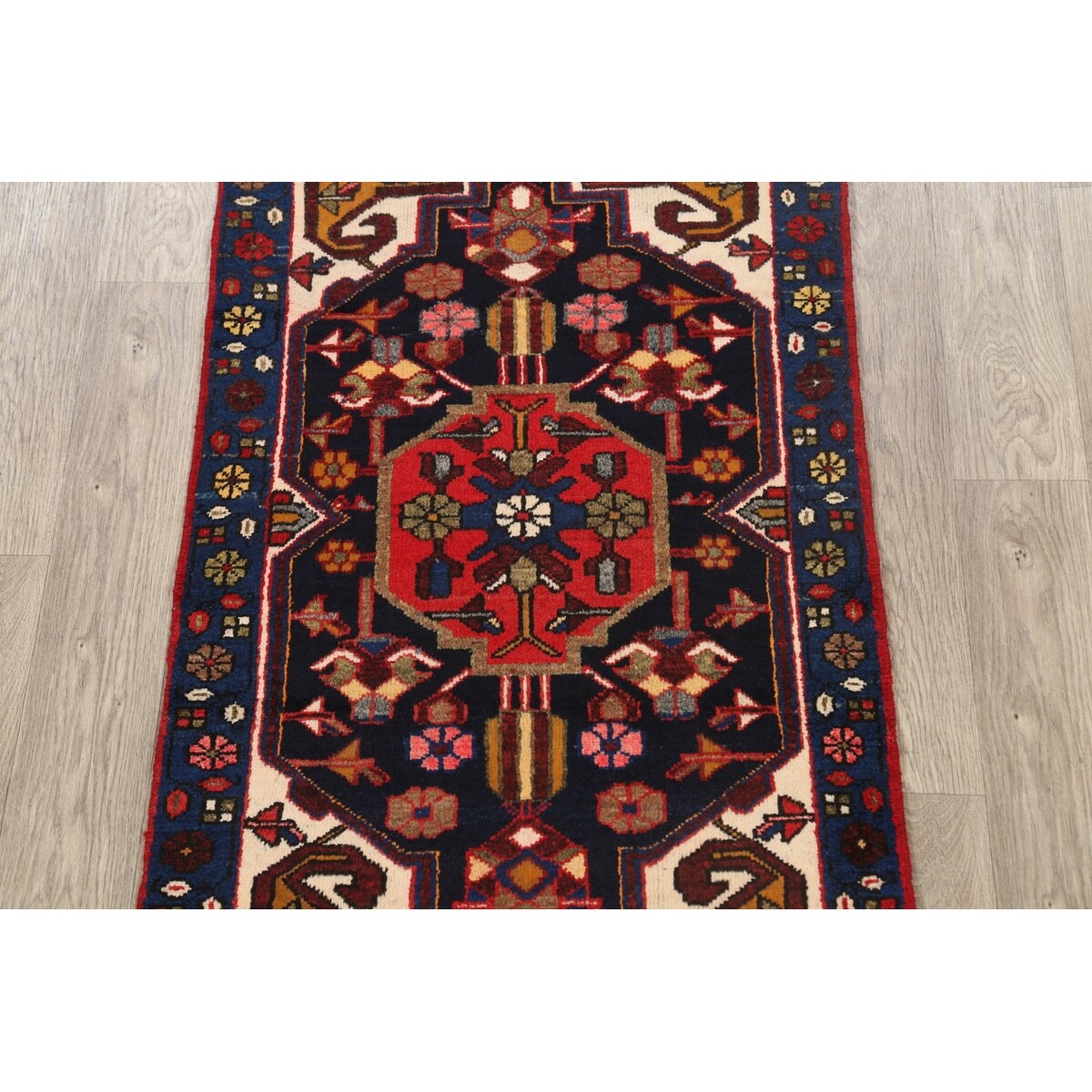 Vintage Geometric Hamedan Persian Area Rug Handmade Wool Carpet - 2'6" x 4'2"