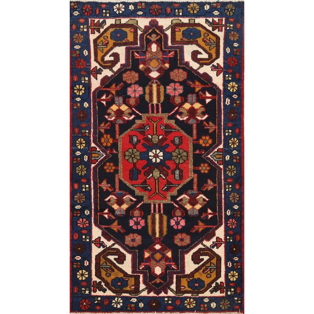 Vintage Geometric Hamedan Persian Area Rug Handmade Wool Carpet - 2'6" x 4'2"