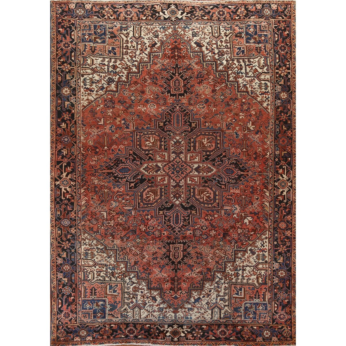 Vintage Geometric Heriz Persian Traditional Wool Area Rug Hand-knotted - 8'7" x 10'9"