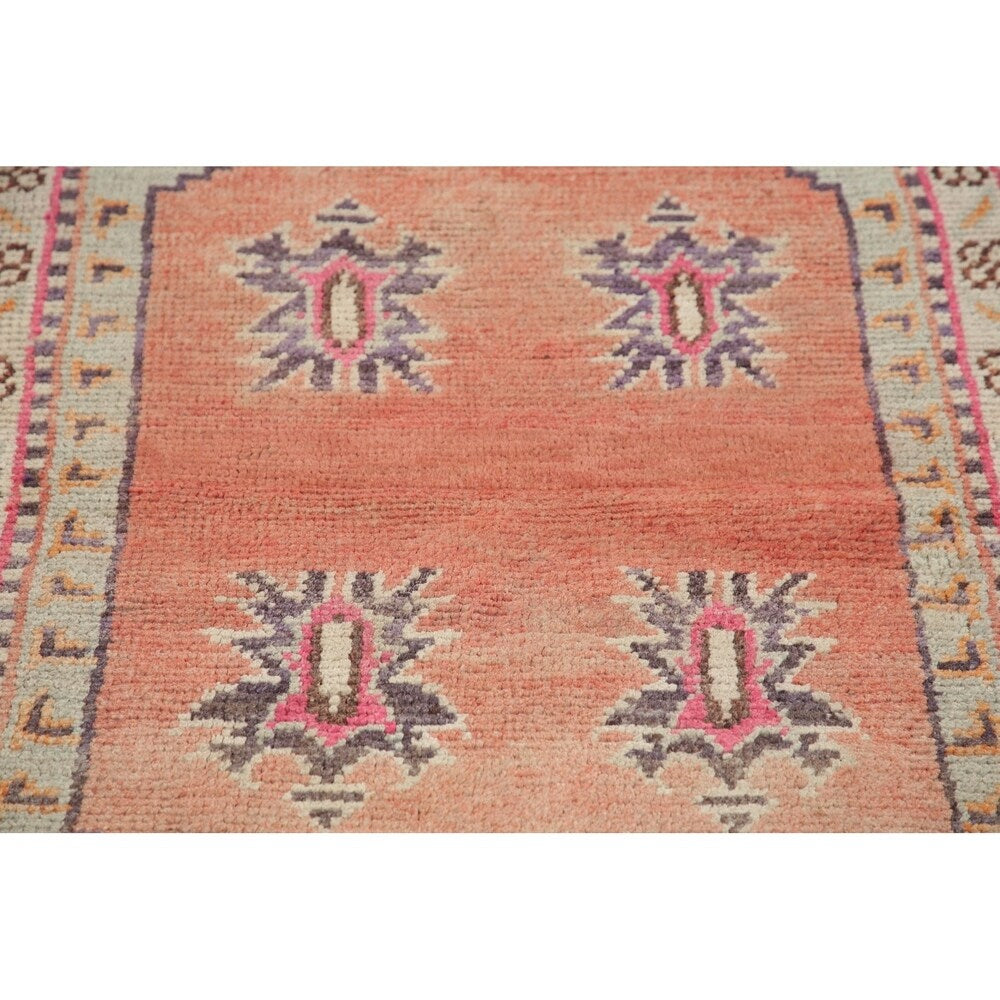 Vintage Geometric Oriental Anatolian Turkish Area Rug Hand-Knotted - 2'10" x 4'6"