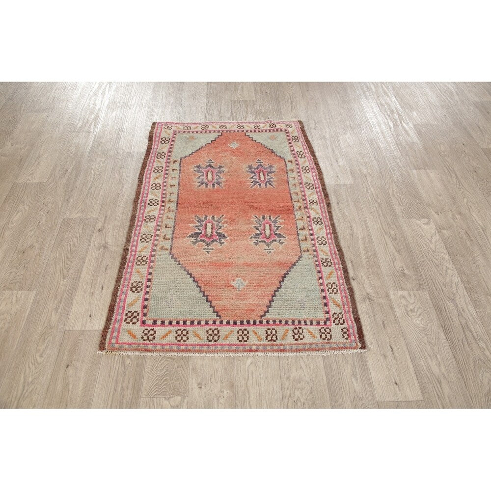 Vintage Geometric Oriental Anatolian Turkish Area Rug Hand-Knotted - 2'10" x 4'6"