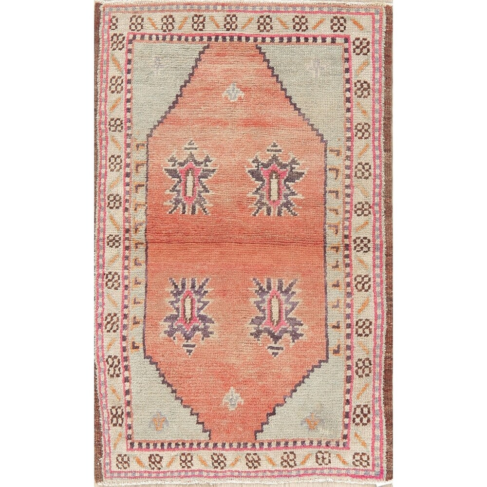 Vintage Geometric Oriental Anatolian Turkish Area Rug Hand-Knotted - 2'10" x 4'6"