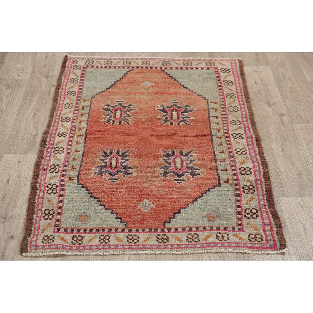Vintage Geometric Oriental Anatolian Turkish Area Rug Hand-Knotted - 2'10" x 4'6"