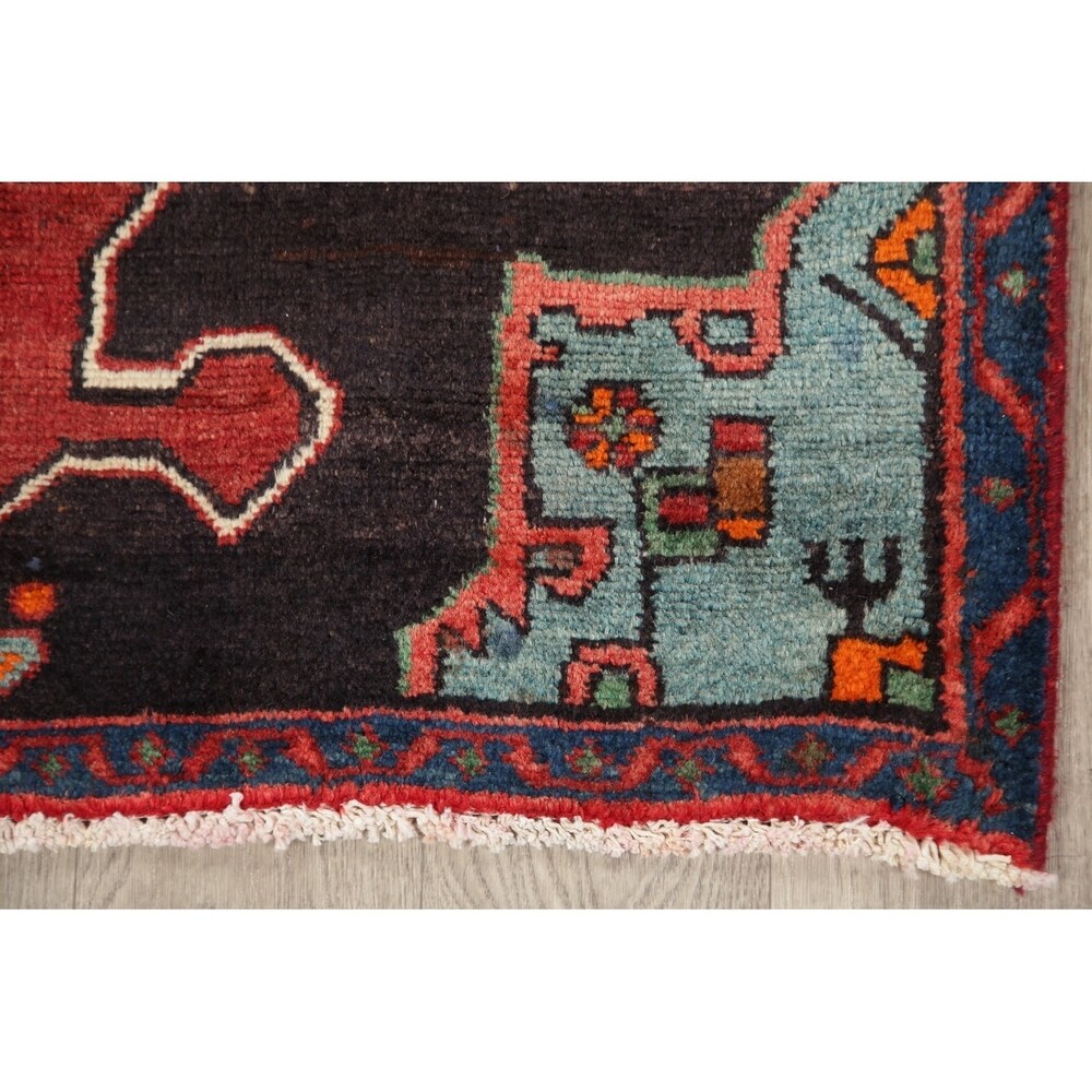 Vintage Geometric Red Bakhtiari Persian Area Rug Handmade Oriental - 2'11" x 4'8"