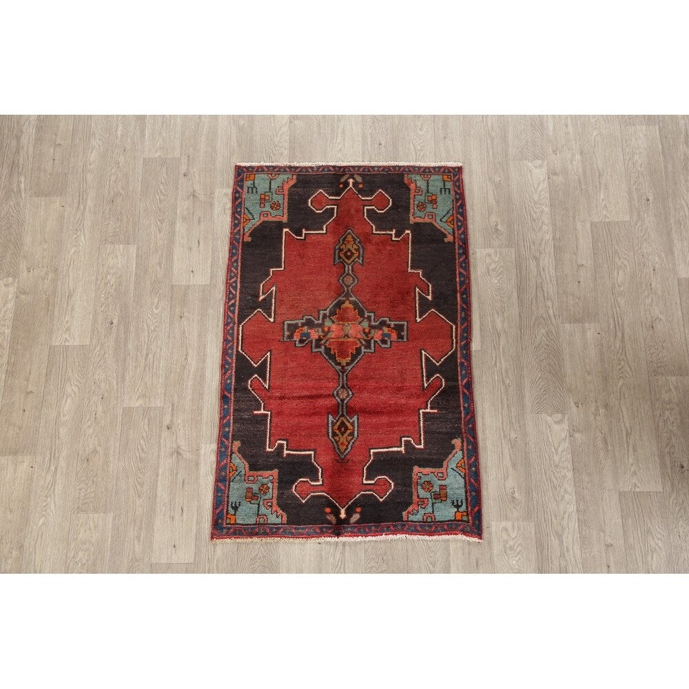 Vintage Geometric Red Bakhtiari Persian Area Rug Handmade Oriental - 2'11" x 4'8"