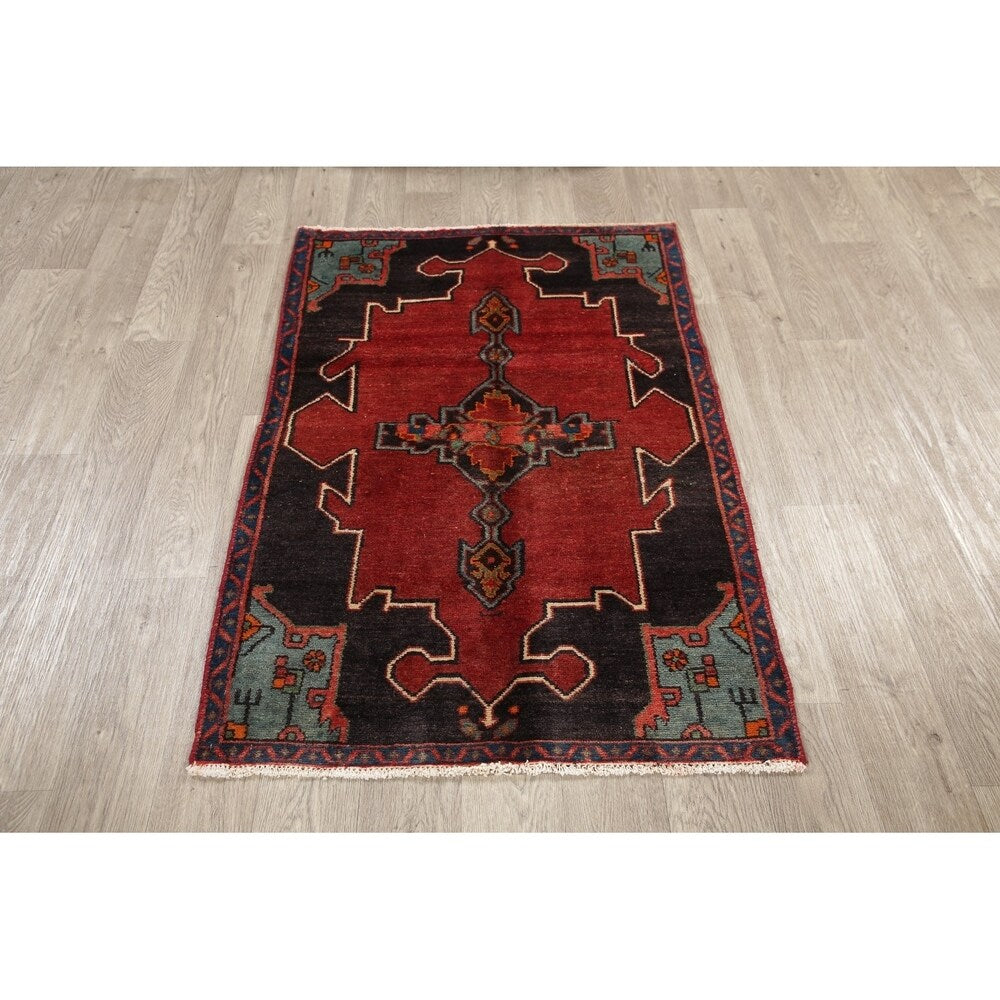 Vintage Geometric Red Bakhtiari Persian Area Rug Handmade Oriental - 2'11" x 4'8"
