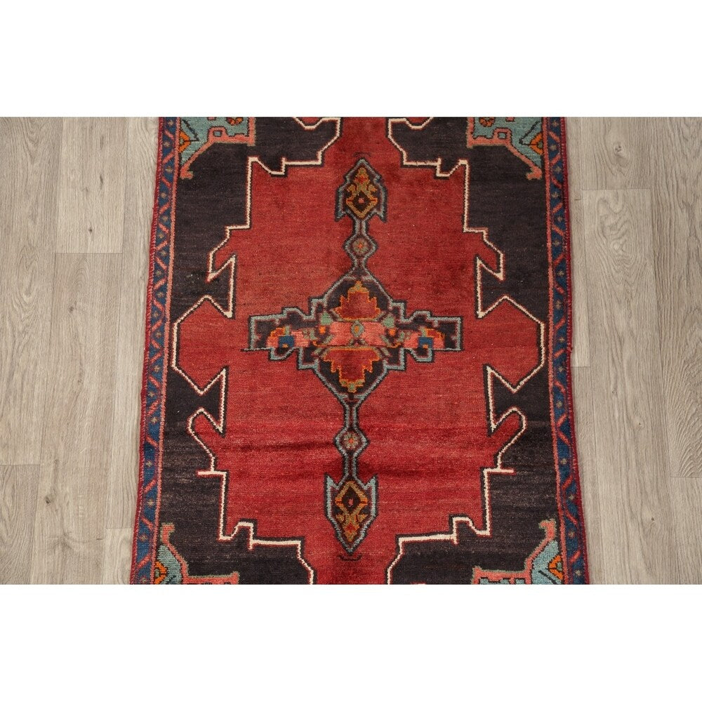 Vintage Geometric Red Bakhtiari Persian Area Rug Handmade Oriental - 2'11" x 4'8"