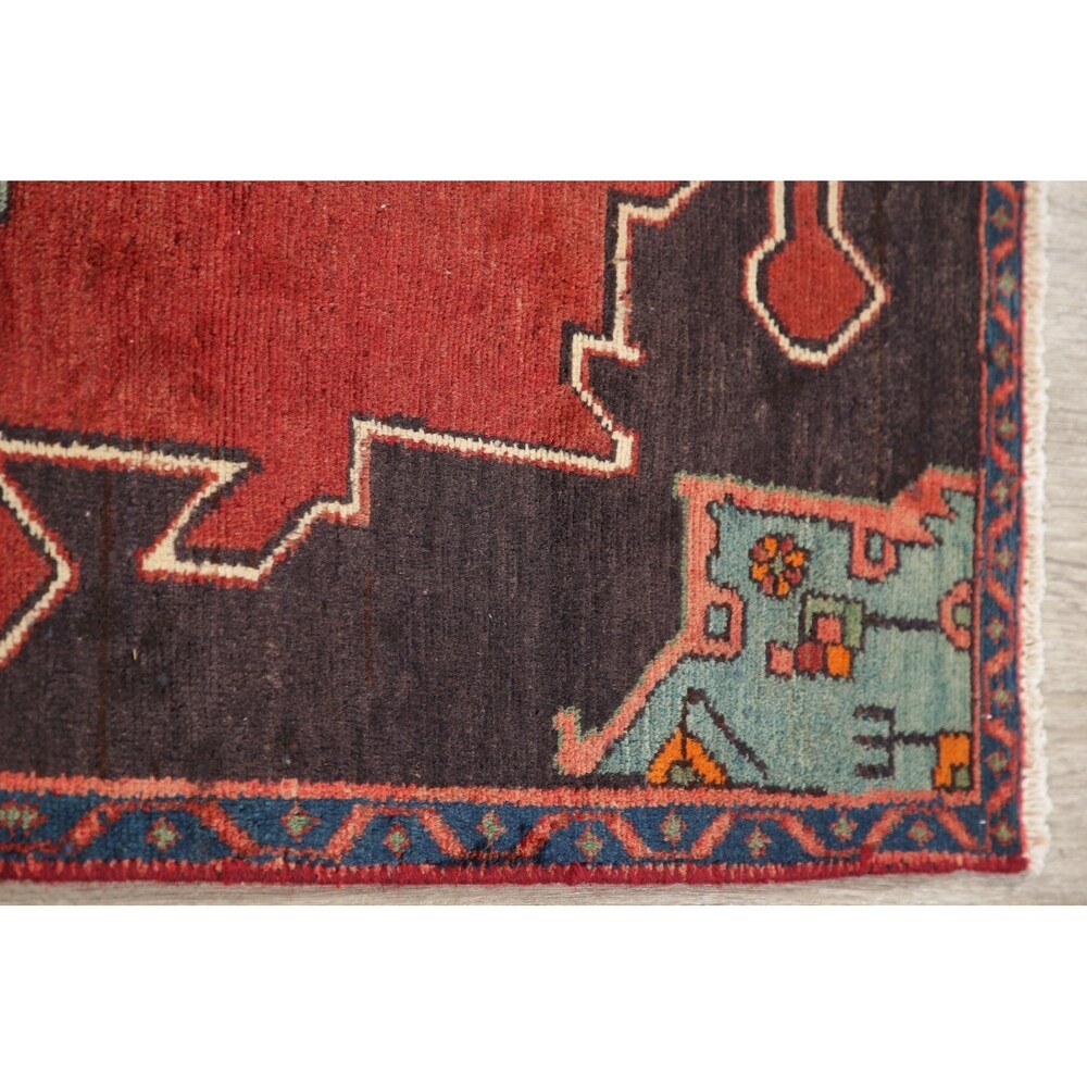 Vintage Geometric Red Bakhtiari Persian Area Rug Handmade Oriental - 2'11" x 4'8"