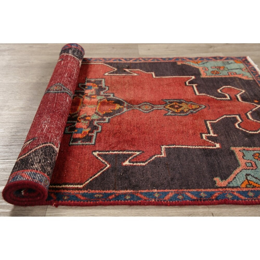 Vintage Geometric Red Bakhtiari Persian Area Rug Handmade Oriental - 2'11" x 4'8"