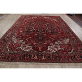 Vintage Geometric Red Heriz Persian Area Rug Hand-Knotted Carpet - 8'5" x 11'5"
