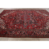 Vintage Geometric Red Heriz Persian Area Rug Hand-Knotted Carpet - 8'5" x 11'5"