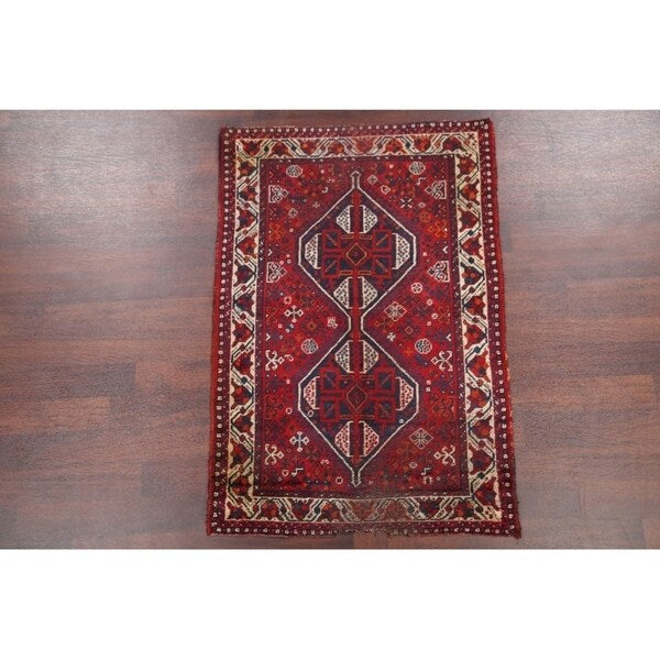 Vintage Geometric Tribal Shiraz Hand Made Traditional Persian Area Rug - 5'3" x 3'7"