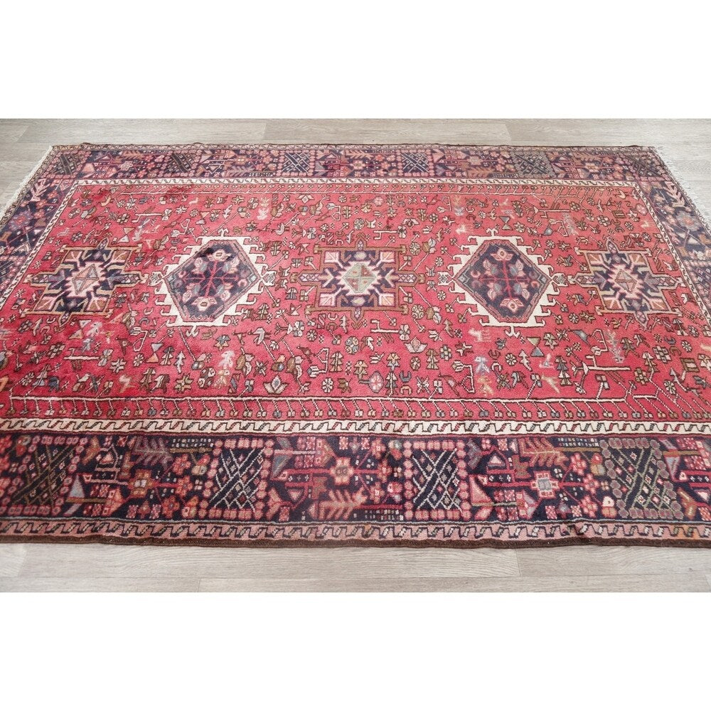 Vintage Gharajeh Traditional Oriental Hand Knotted Persian Area Rug - 7'10" x 5'3"