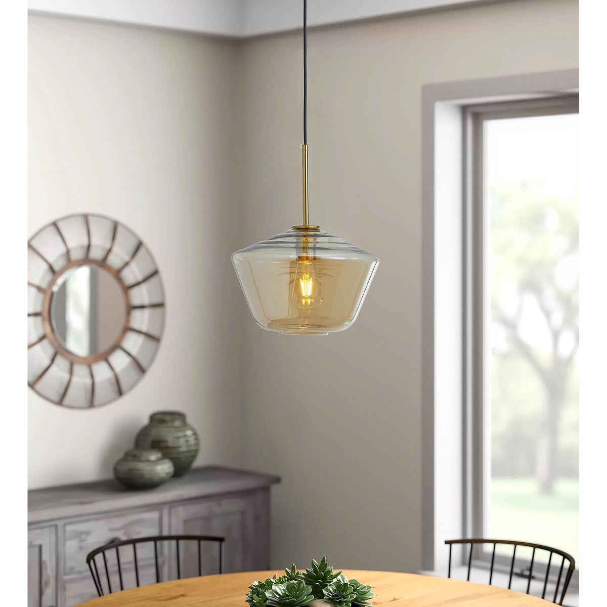 Vintage Gold Finish Adjustable Height Pendant Light with Glass Shade Design