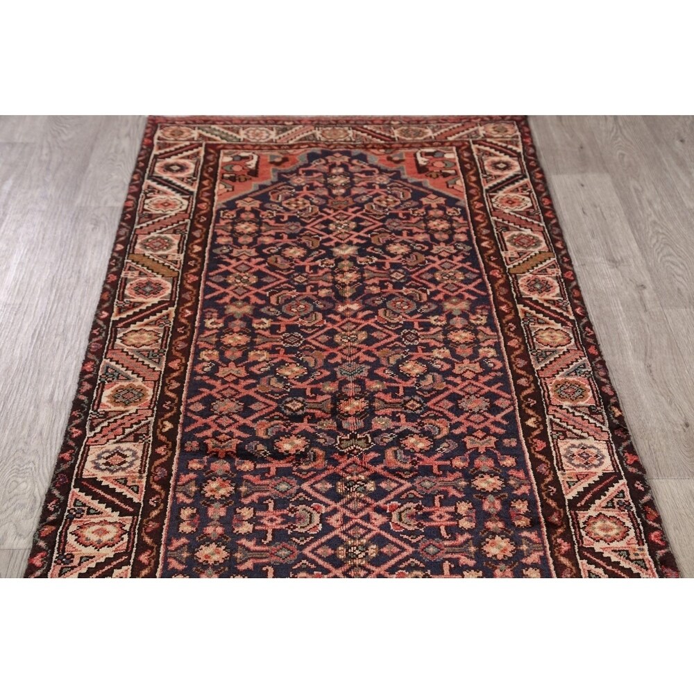 Vintage Hamedan Geometric Handmade Wool Persian Rug - 9'4" x 3'4" Runner