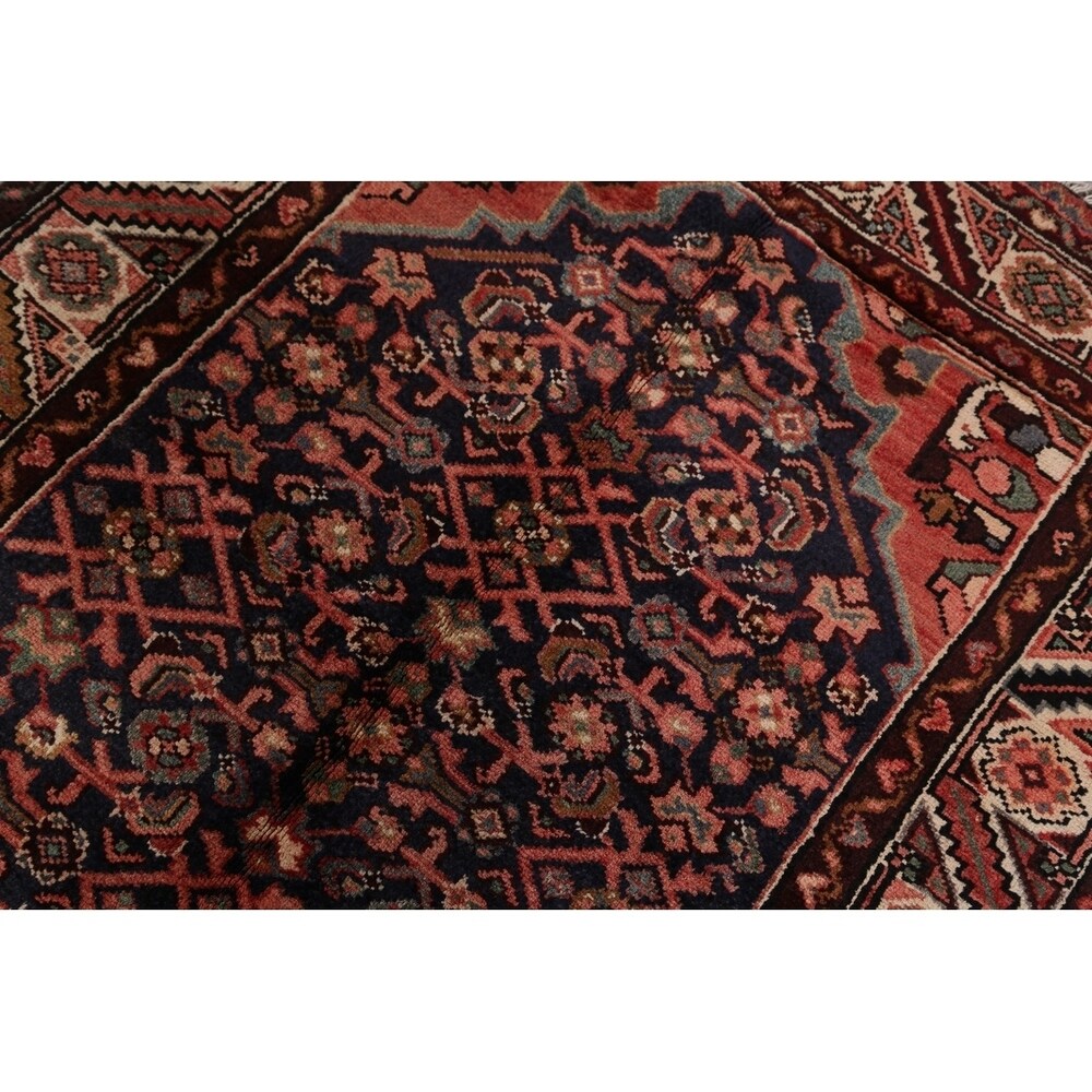 Vintage Hamedan Geometric Handmade Wool Persian Rug - 9'4" x 3'4" Runner