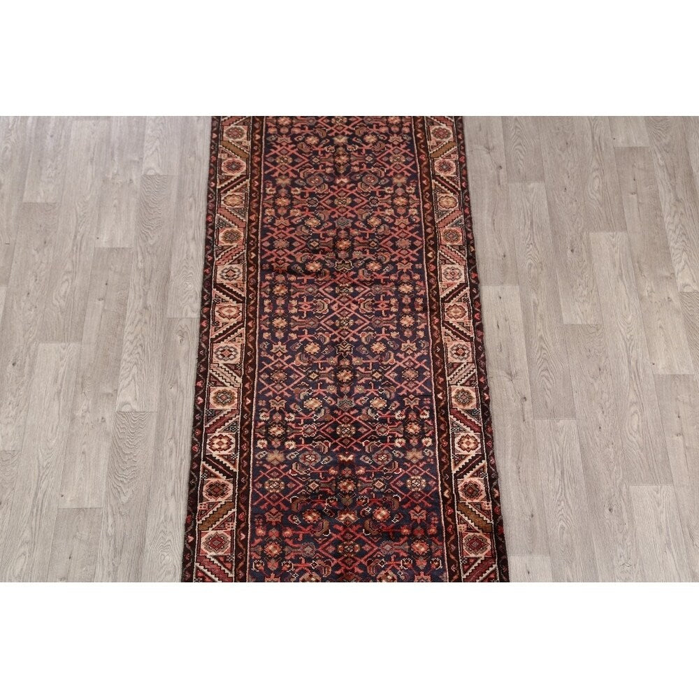 Vintage Hamedan Geometric Handmade Wool Persian Rug - 9'4" x 3'4" Runner