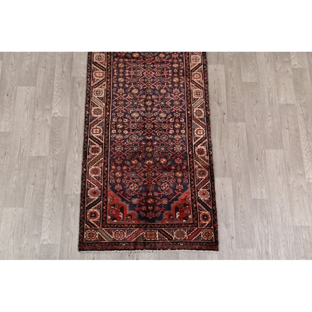 Vintage Hamedan Geometric Handmade Wool Persian Rug - 9'4" x 3'4" Runner