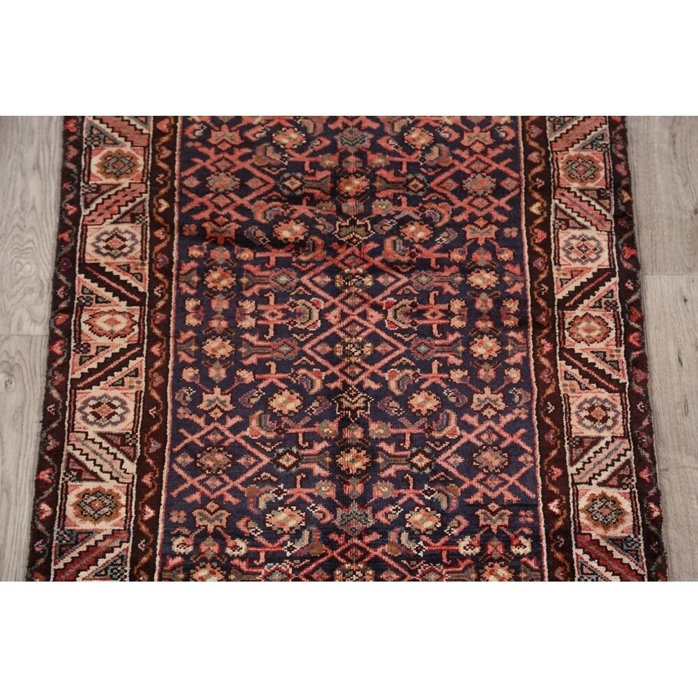 Vintage Hamedan Geometric Handmade Wool Persian Rug - 9'4" x 3'4" Runner