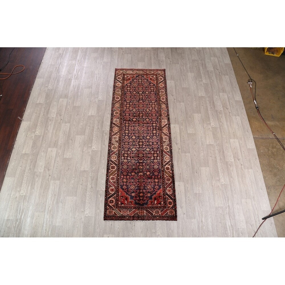 Vintage Hamedan Geometric Handmade Wool Persian Rug - 9'4" x 3'4" Runner