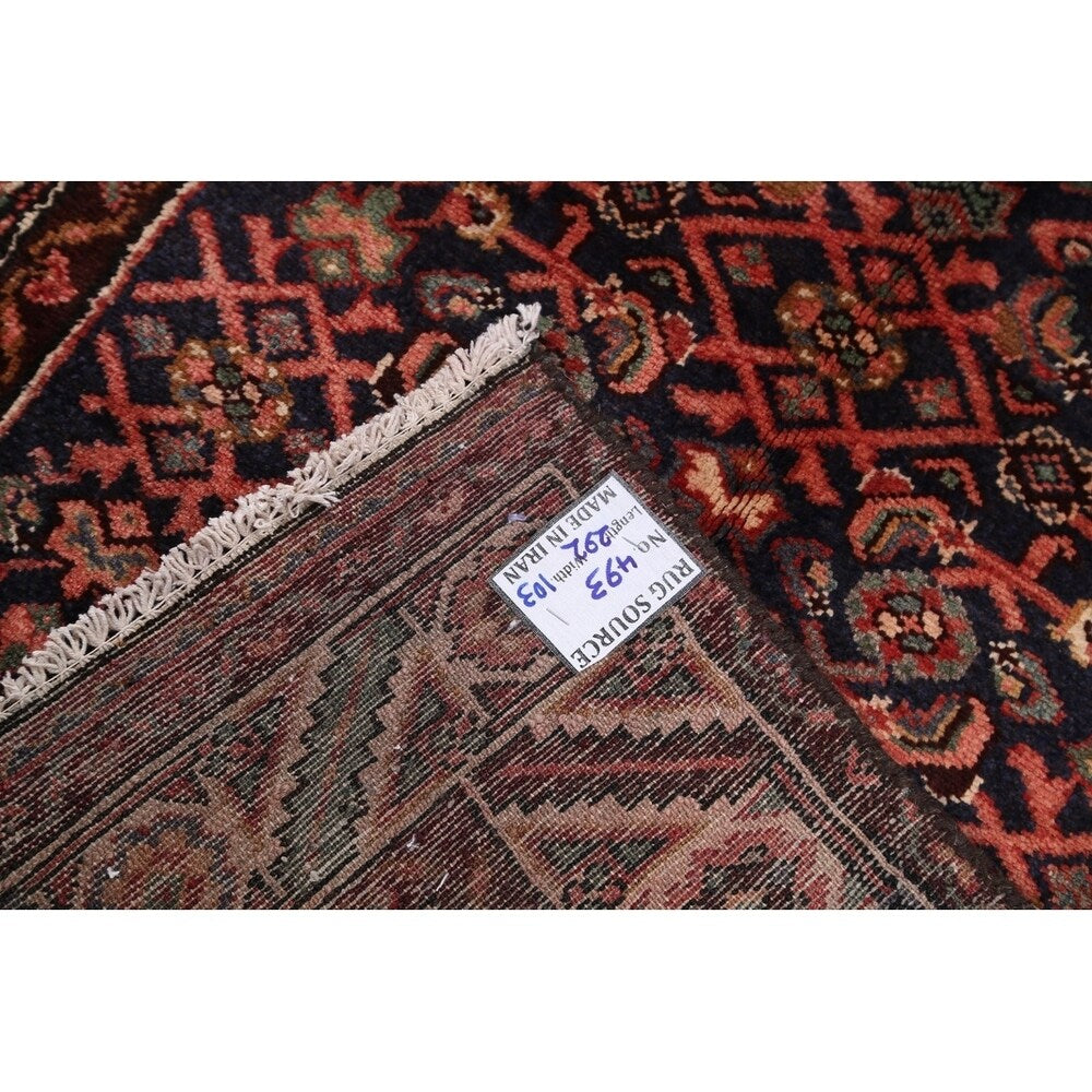 Vintage Hamedan Geometric Handmade Wool Persian Rug - 9'4" x 3'4" Runner