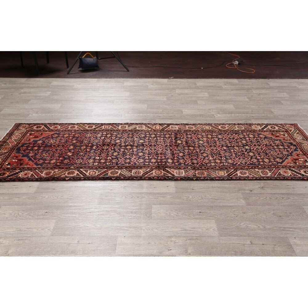 Vintage Hamedan Geometric Handmade Wool Persian Rug - 9'4" x 3'4" Runner