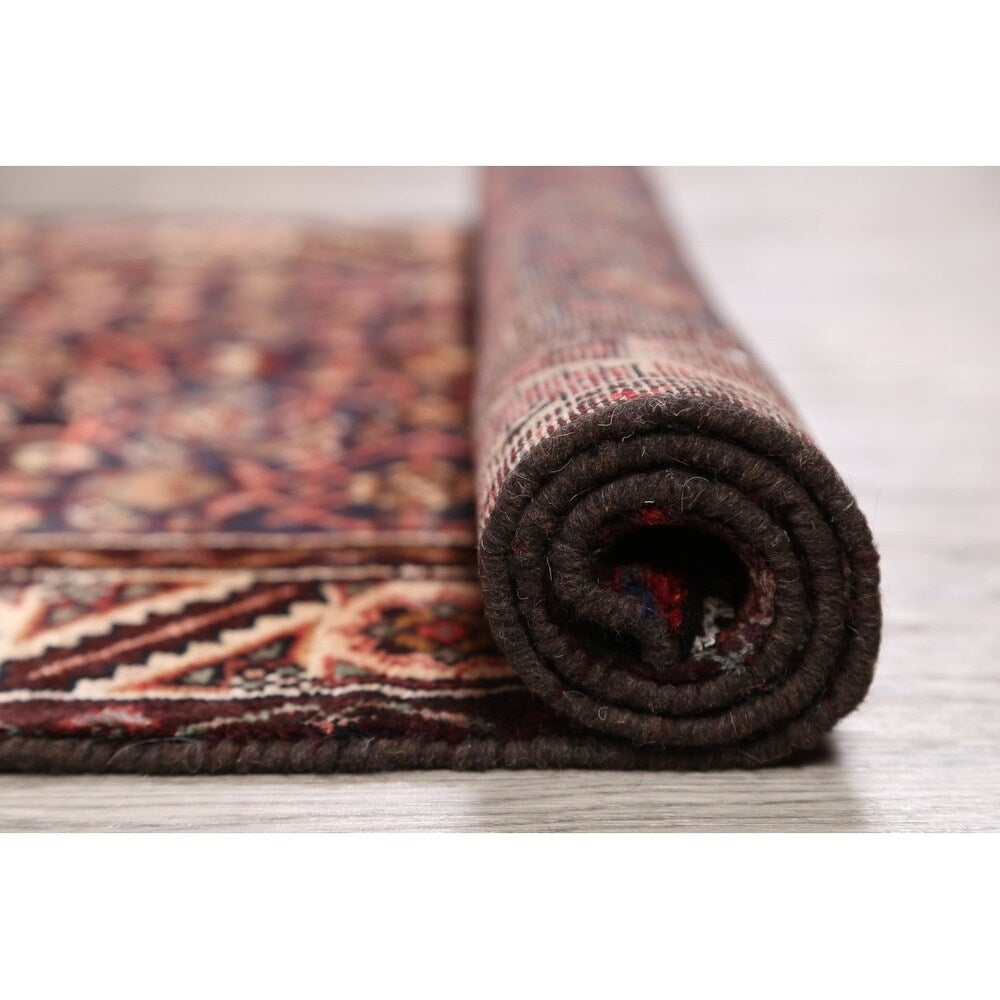 Vintage Hamedan Geometric Handmade Wool Persian Rug - 9'4" x 3'4" Runner