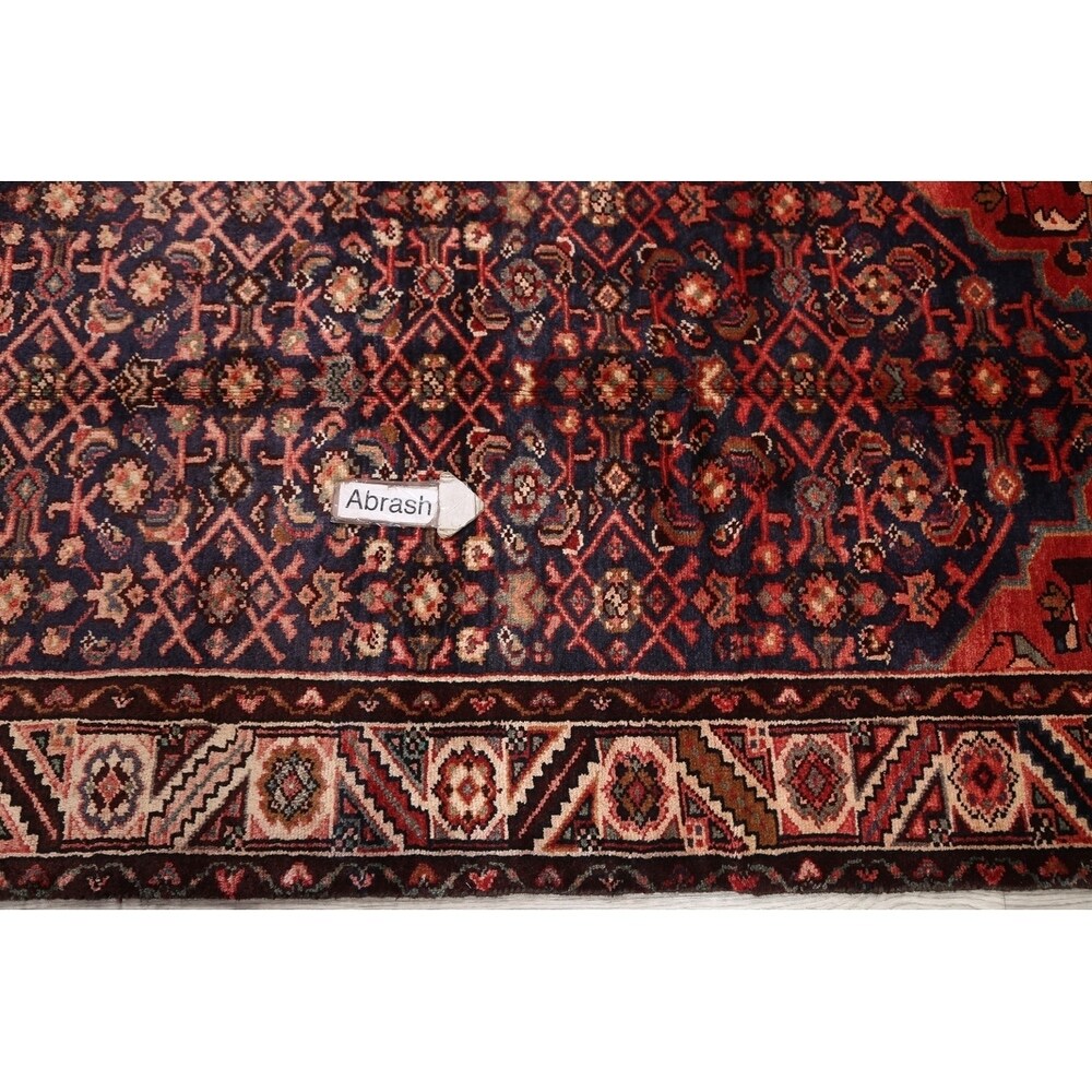 Vintage Hamedan Geometric Handmade Wool Persian Rug - 9'4" x 3'4" Runner