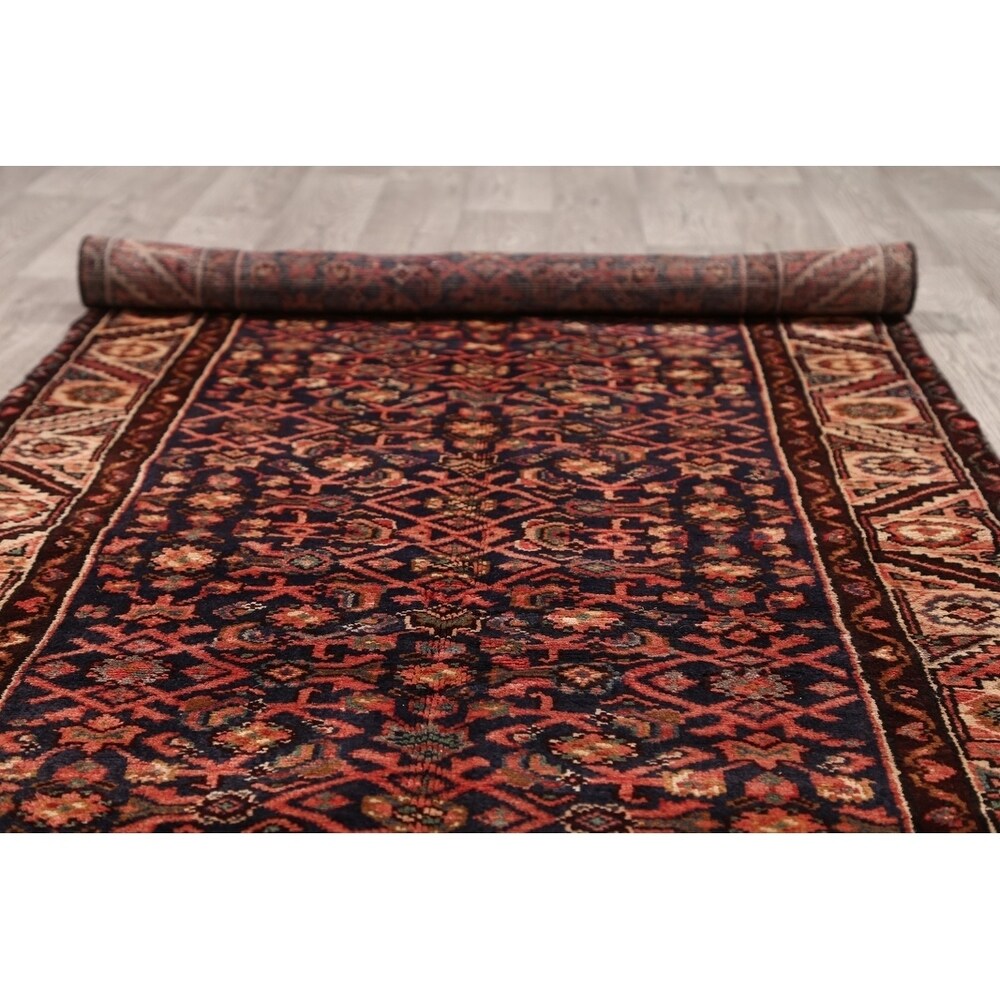 Vintage Hamedan Geometric Handmade Wool Persian Rug - 9'4" x 3'4" Runner