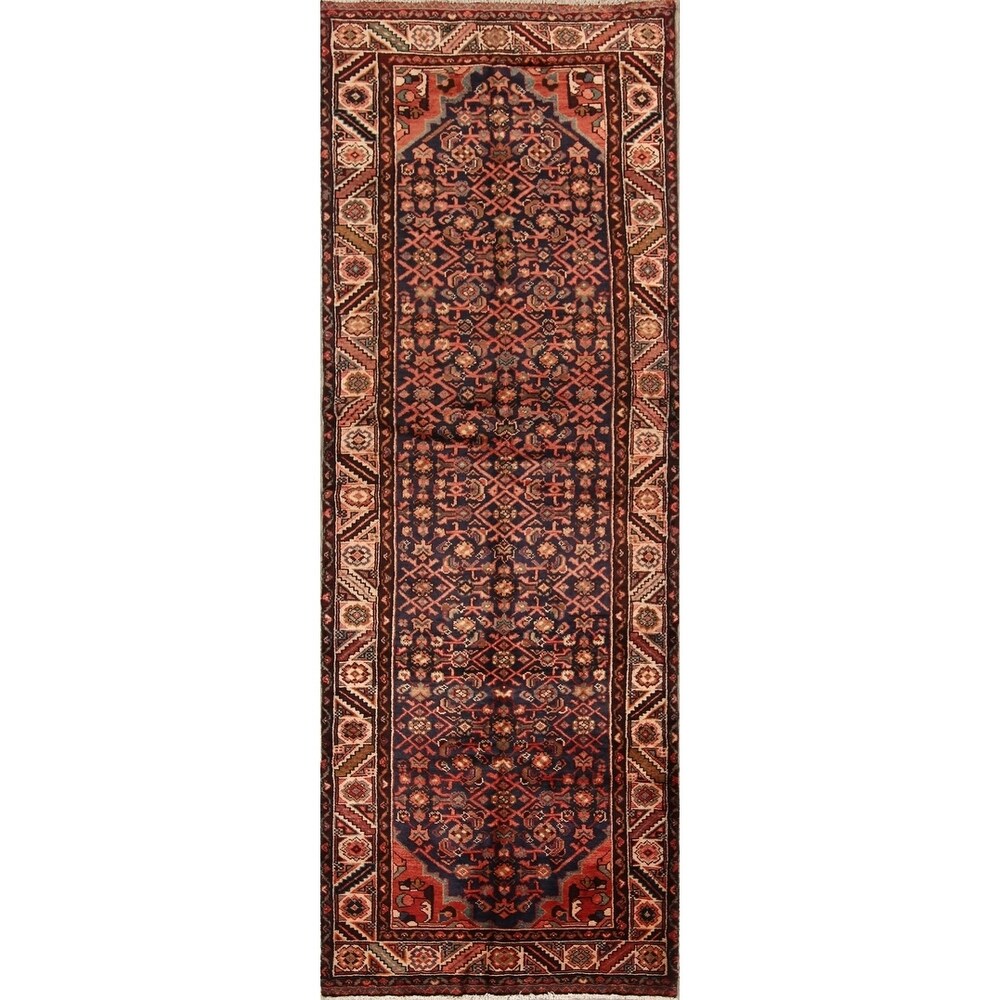 Vintage Hamedan Geometric Handmade Wool Persian Rug - 9'4" x 3'4" Runner