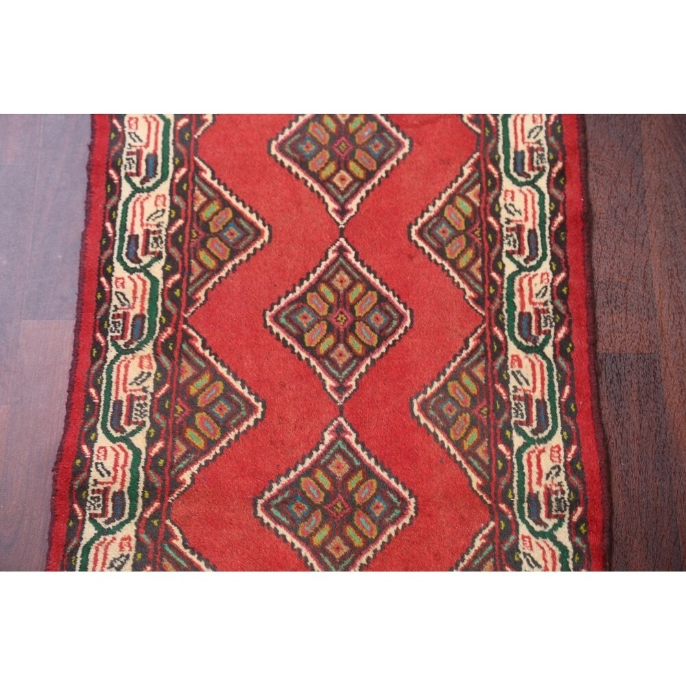 Vintage Hamedan Geometric Handmade Wool Persian Small Area Rug - 3'10" x 2'6"