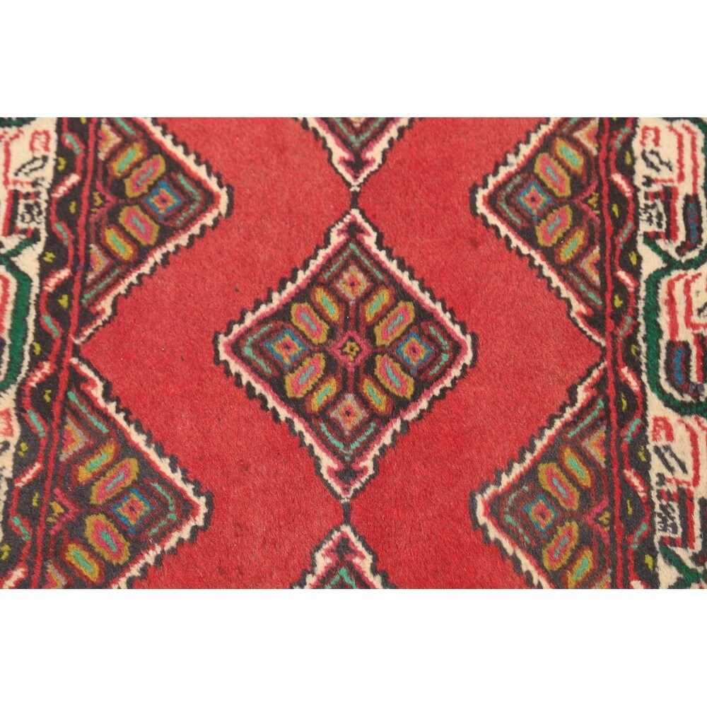 Vintage Hamedan Geometric Handmade Wool Persian Small Area Rug - 3'10" x 2'6"
