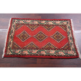 Vintage Hamedan Geometric Handmade Wool Persian Small Area Rug - 3'10" x 2'6"