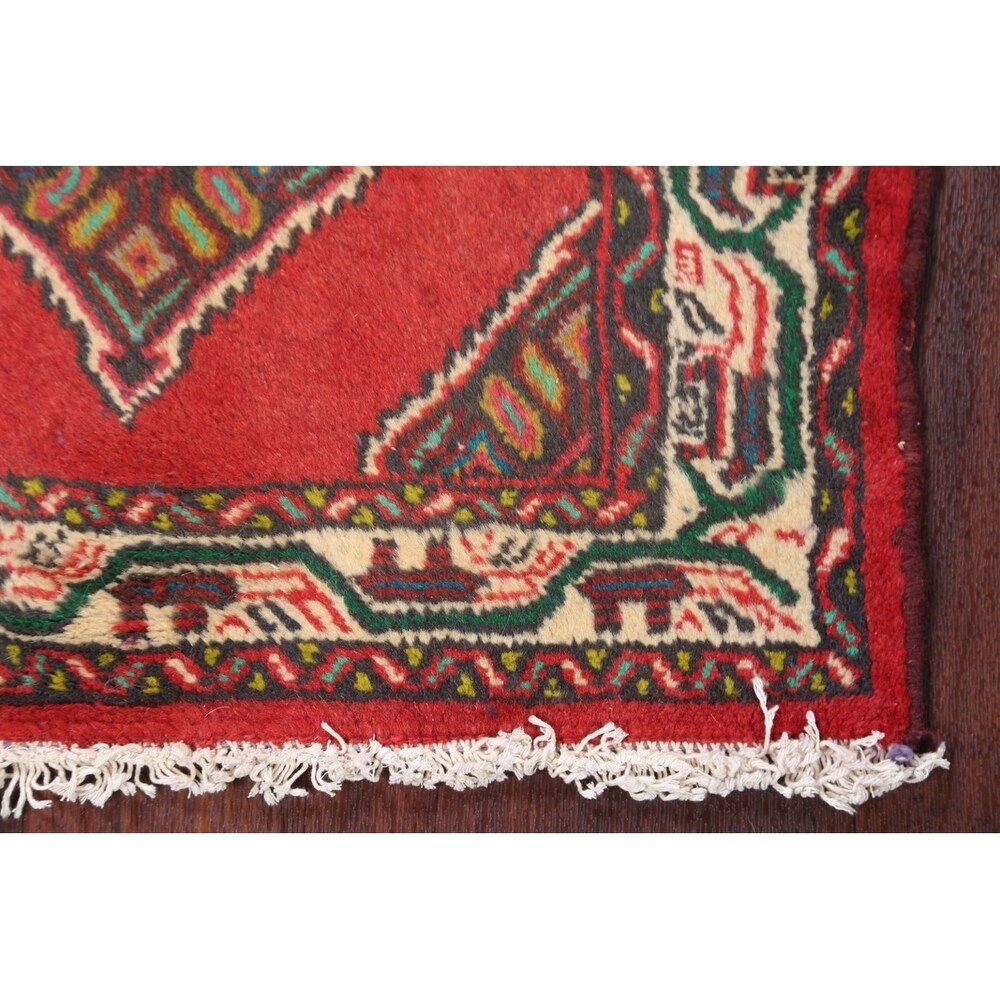Vintage Hamedan Geometric Handmade Wool Persian Small Area Rug - 3'10" x 2'6"