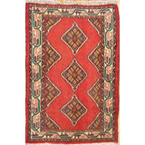 Vintage Hamedan Geometric Handmade Wool Persian Small Area Rug - 3'10" x 2'6"