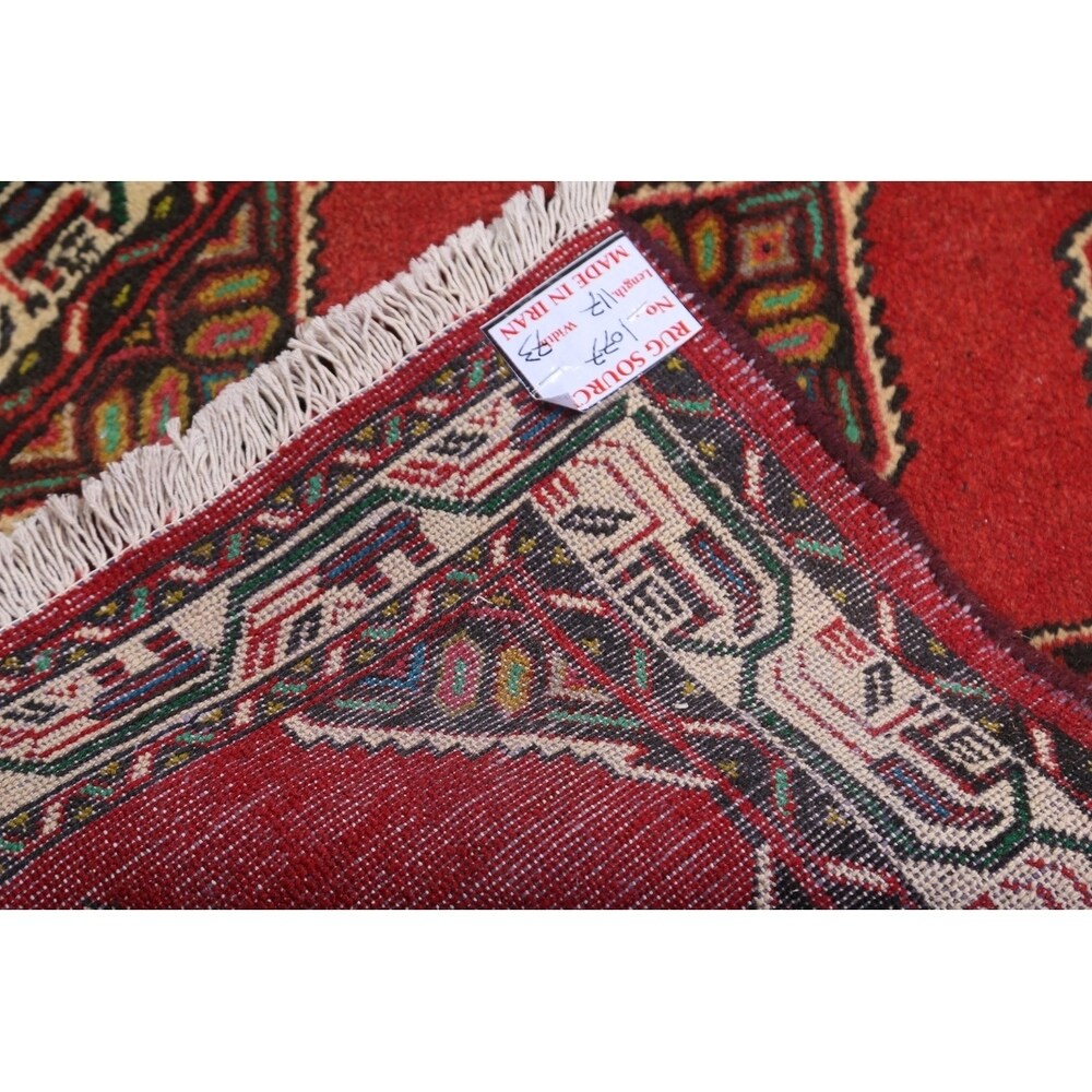 Vintage Hamedan Geometric Handmade Wool Persian Small Area Rug - 3'10" x 2'6"