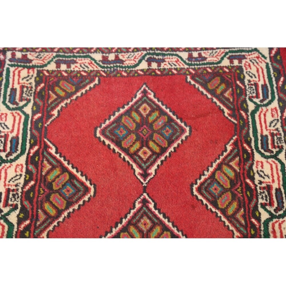 Vintage Hamedan Geometric Handmade Wool Persian Small Area Rug - 3'10" x 2'6"