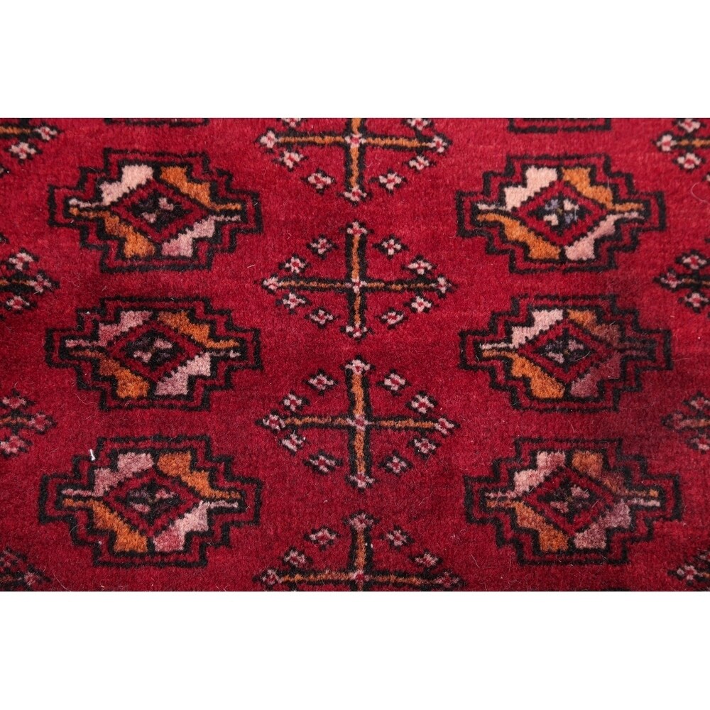 Vintage Handmade Woolen Geometric Balouch Persian Rug - 7'7" x 2'2" runner