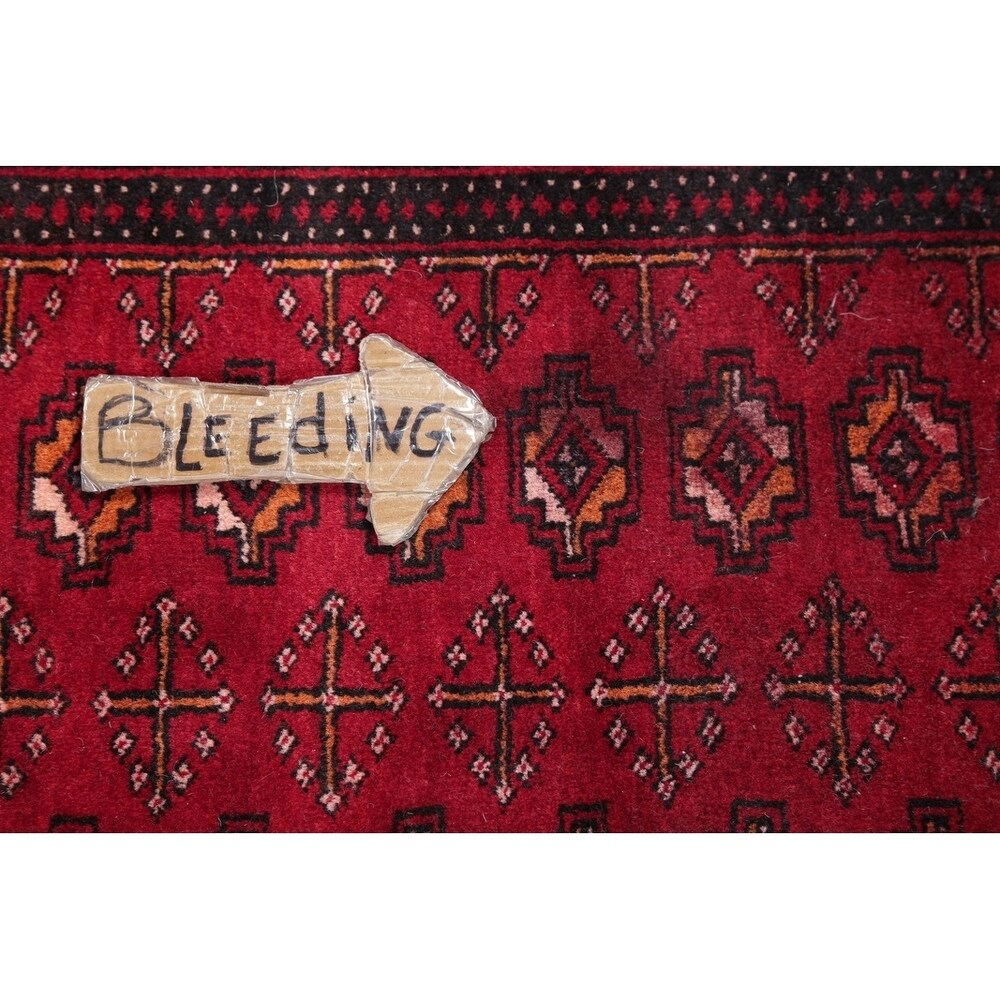 Vintage Handmade Woolen Geometric Balouch Persian Rug - 7'7" x 2'2" runner
